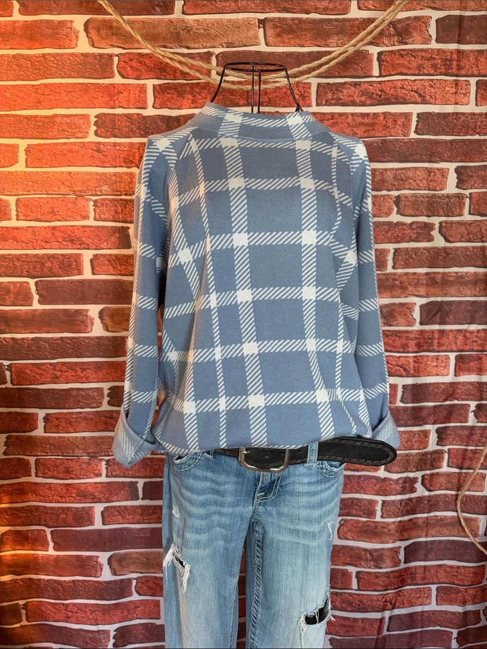 👕 Barbara Lebek Cowl Neck Cozy Sweater — Gray-Blue/Off-White — Sz 46 EU